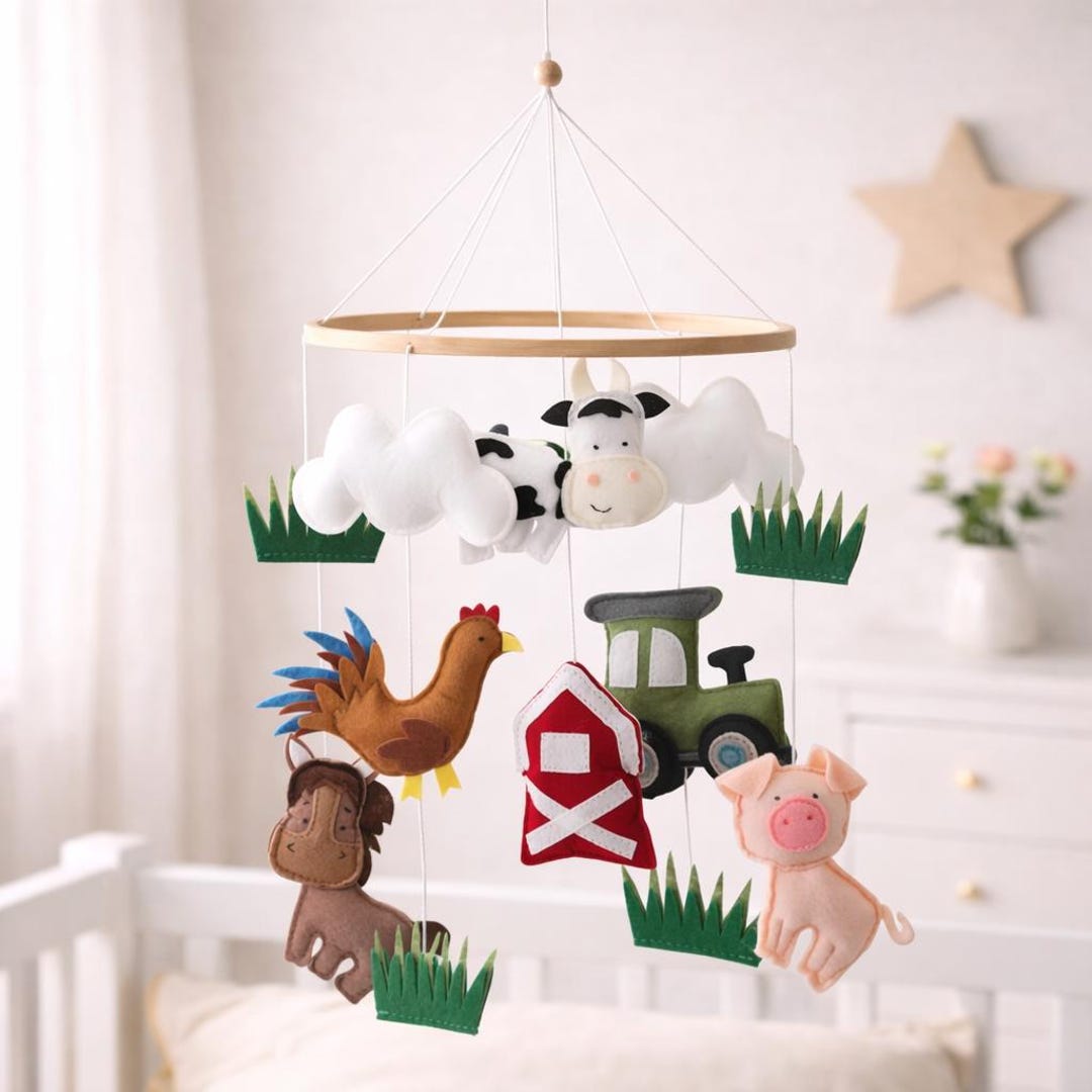 Farm Theme Baby Mobile | Handmade Felt Animals Crib Mobile - Etsy