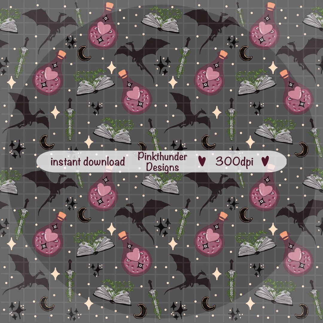 Fantasy Book Themed Seamless Pattern 300 DPI PNG Pattern Download for ...