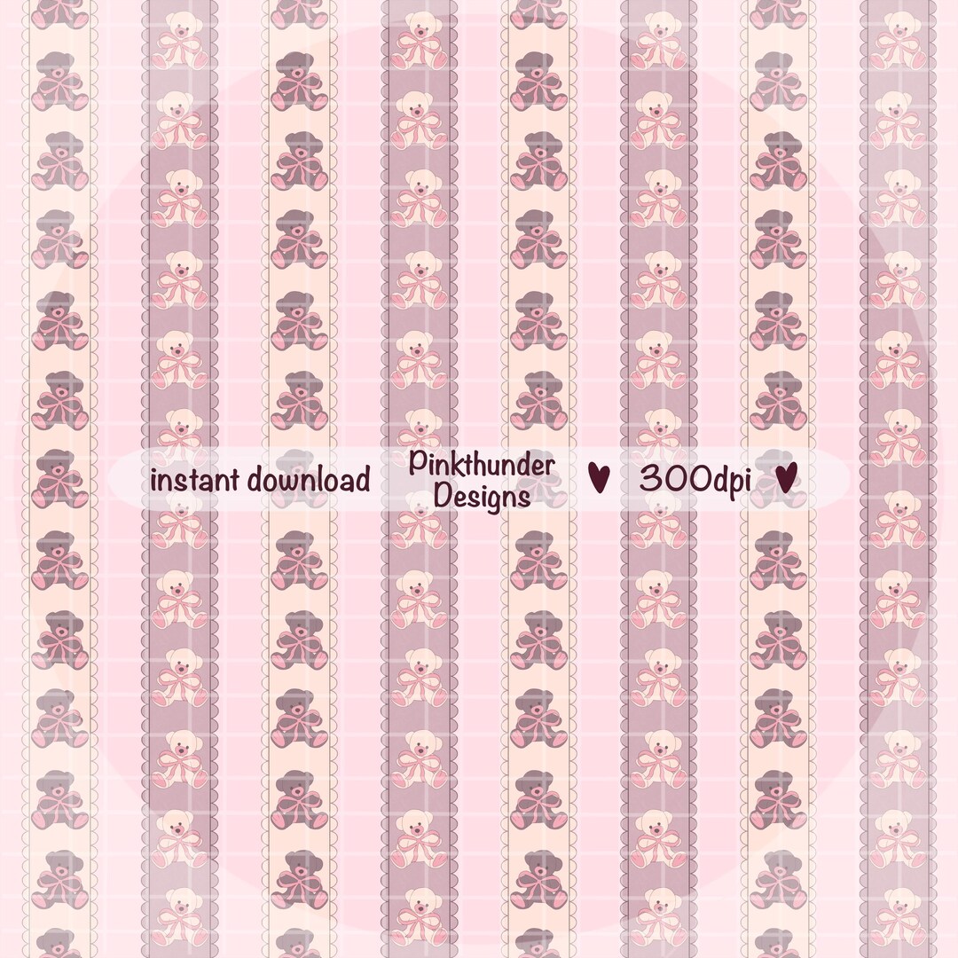 Pink Teddy Bear Seamless Pattern PNG | Cute Baby Bear Ribbon Digital ...