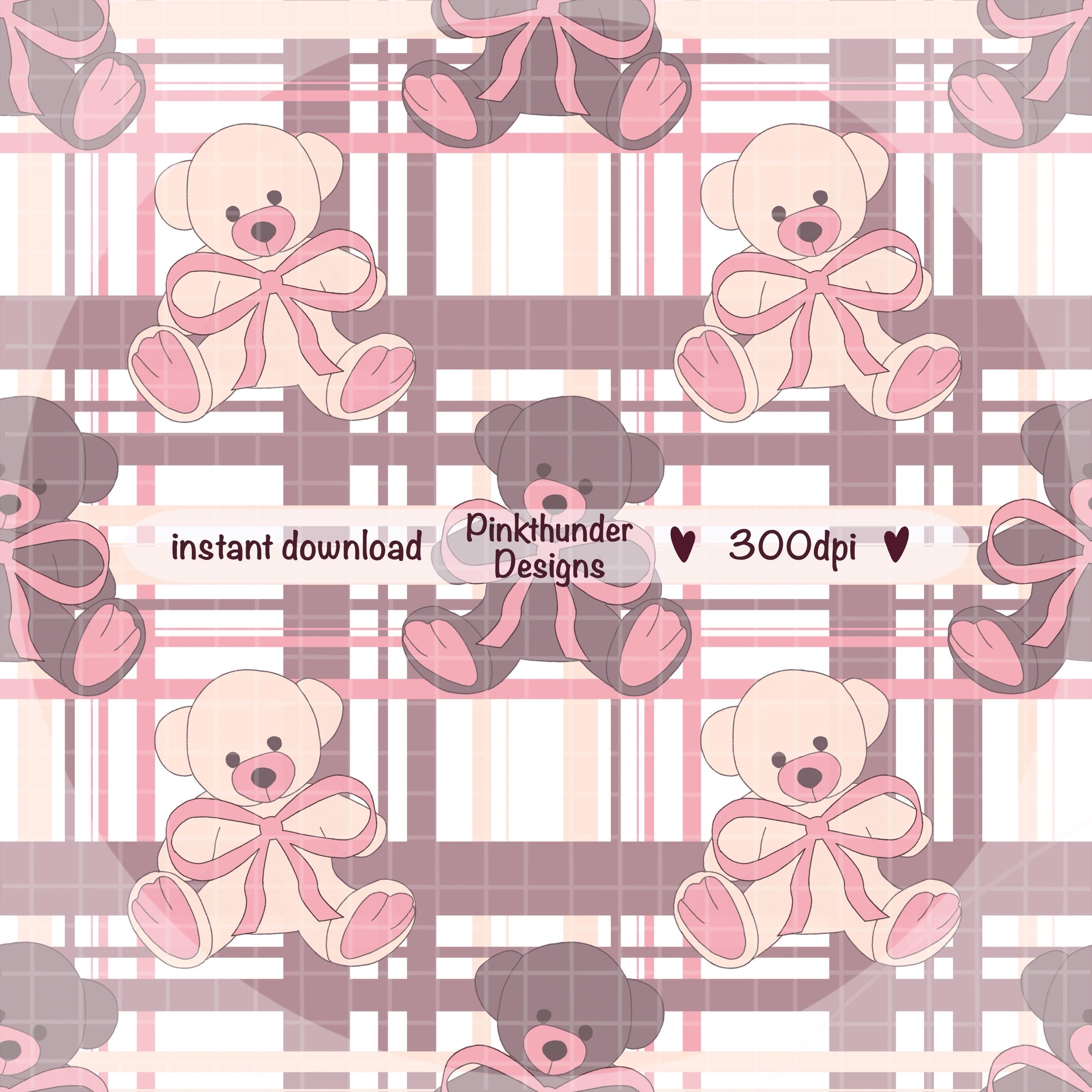 Teddy Bear Seamless Pattern Bundle PNG | Cute Baby Bear Ribbon Digital ...