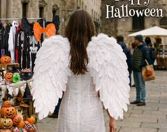 Gothic Black Angel Wings with Queen Crown Set, Feather Cosplay Costume Prop