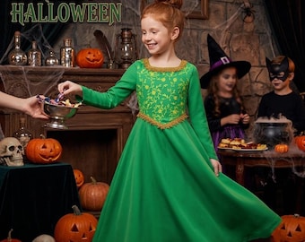 Princess Fiona Costume Dress: Shrek Cosplay Green Medieval Gown Kids Halloween Fairytale Elegance