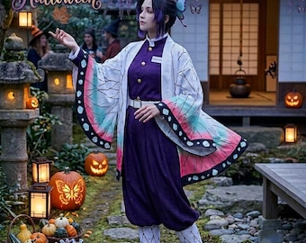 Shinobu Kocho Cosplay Costume: Demon Slayer Anime Uniform Set, Butterfly Haori, Halloween