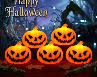 LED Jack-O-Lantern Halloween Lights, Realistic Pumpkin Decor Set