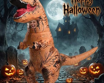 Inflatable T-Rex Dinosaur Costume for Adults, Kids Halloween Role-playing Party Apparel