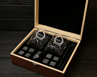 Personalisierte Whisky-Glas-Set mit Holzkiste, Trauzeugen Geschenke, Gravur Glasbecher, Trauzeuge Geschenk, Trauzeuge Vorschlag, Geschenke für Papa