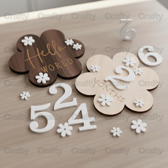 Laser cut Baby Monthly Milestone Cards svg file Glowforge gift for mam babies dxf puzzle eps cdr ai pdf cnc vector pattern