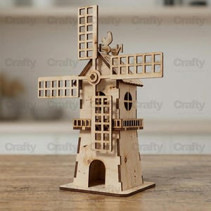 Zestaw modeli wiatraków wycinanych laserowo, układanka 3D, plik SVG, pliki zamku Glowforge, pliki DXF, EPS, CDR, AI, PDF, szablon wzoru wektorowego CNC