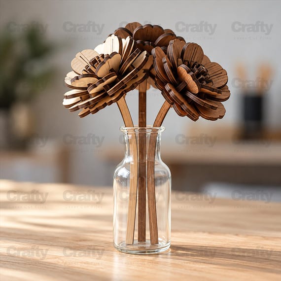 Laser cut Rose 3D Flower Template svg file Glowforge wooden rose dxf puzzle eps cdr ai pdf cnc vector pattern