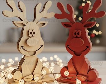 Laser cut Christmas Reindeer 3D toy SVG file Glowforge Wooden Christmas Decor files dxf eps cdr ai pdf cnc vector pattern template