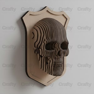Laser cut Skull 3D Wooden Wall Decor SVG file Glowforge art files dxf cnc vector pattern template