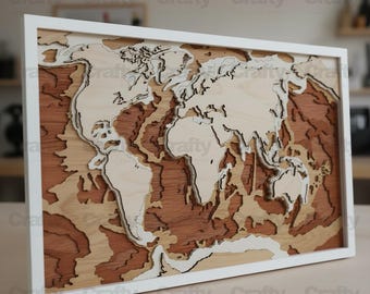 Laser cut Multilayer 3D World Map SVG Glowforge wall art files dxf vector template