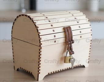 Laser cut Wooden Treasure Chest Box SVG file Glowforge organizer puzzle files dxf eps cdr ai pdf cnc vector pattern template