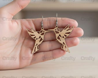 Laser cut Wooden Hummingbird Earrings SVG file Glowforge jewelry files dxf eps cdr ai pdf cnc vector pattern template