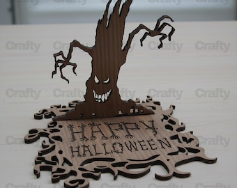 Laser cut Happy Halloween Standing Decor SVG file Glowforge Wooden Halloween Decoration files dxf eps cdr ai pdf cnc vector pattern template