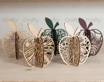 Laser cut Rustic Wooden 3D Apple Table Decorations SVG file Glowforge Home Decor files dxf eps cdr ai pdf cnc vector pattern template