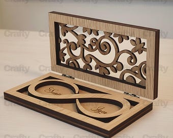 Laser cut Wedding Couple Ring Box 3D Puzzle SVG file Glowforge wedding organizer files dxf eps cdr ai pdf cnc vector pattern template