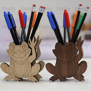 Laserskuren trägrodaformad penna- och pennhållare SVG-fil Glowforge bordsorganisatörsfiler dxf eps cdr ai pdf cnc vektormönstermall
