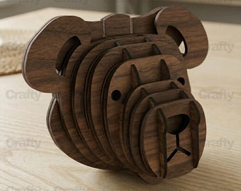 Laser cut Teddy Bear 3D Wooden Decor SVG file Glowforge animal puzzle wall art files dxf eps cdr ai pdf cnc vector pattern template