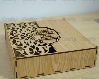 Laser Cut Wooden Birthday Gift Box SVG File Glowforge Organizer Puzzle ...