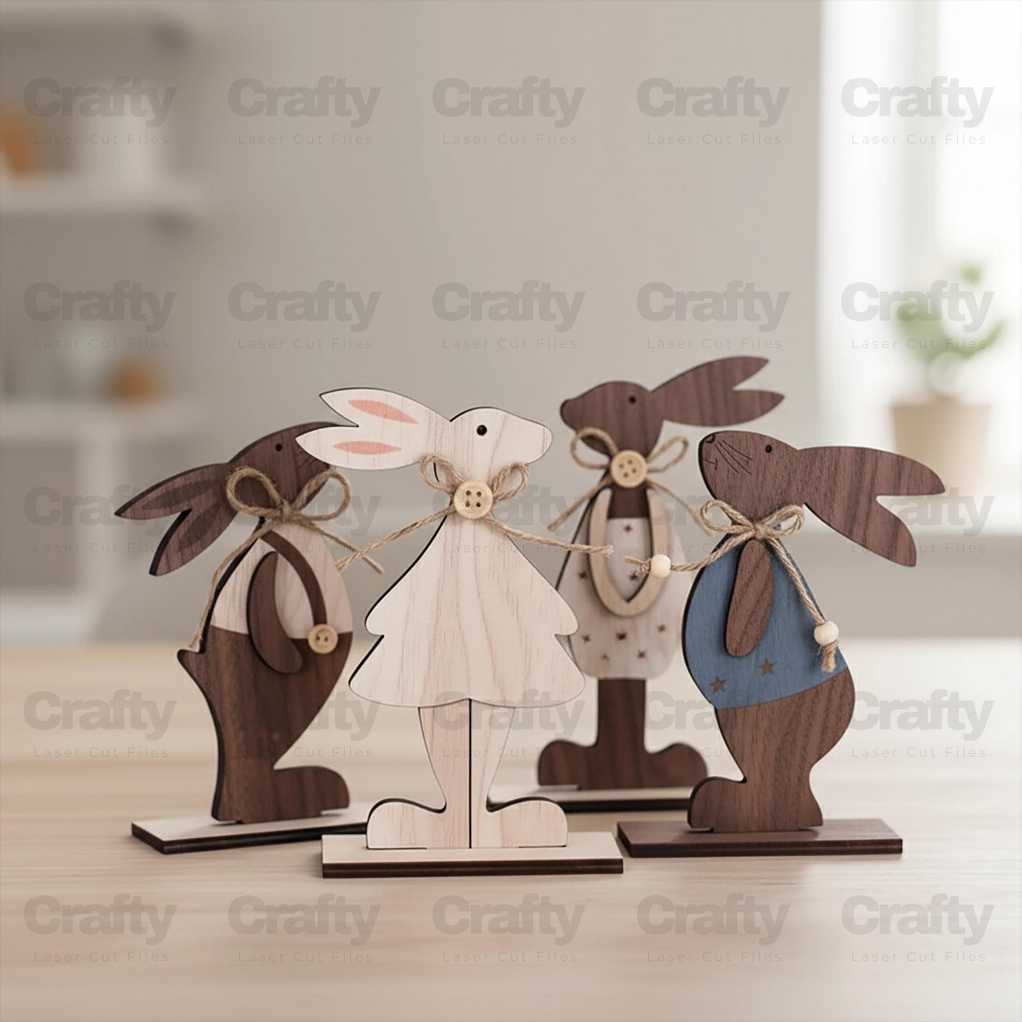 Laser Cut Rustic Wooden Bunny Table Decorations SVG File Glowforge ...