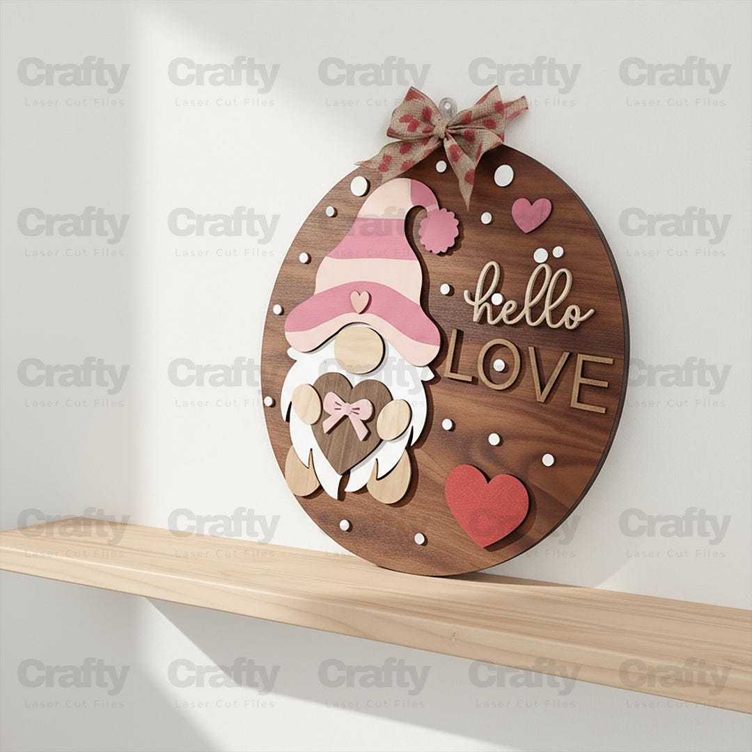 Laser Cut Multilayered Valentine Gnome Door Sign Svg File Glowforge ...