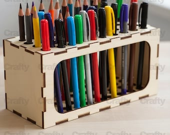 Laser cut Wooden Desk Pen Holder SVG file Glowforge table pencil organizer files dxf eps cdr ai pdf cnc vector pattern template