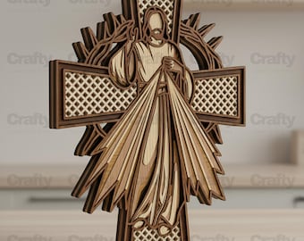 Laser cut Multilayered Jesus Christ Wooden Wall Decor SVG file Glowforge Christian Cross Catholic art files dxf cnc vector pattern template