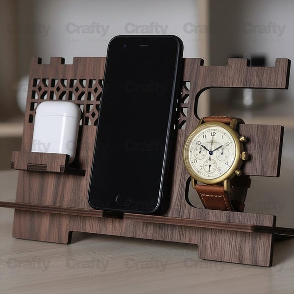 Laser cut Desk Organizer Nightstand svg file Glowforge phone holder dxf eps cdr ai pdf cnc vector pattern template