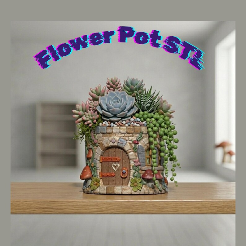 fairy house planter stl, fairy cottage stl, fantasy planter, enchanted cottage, fairy garden planter, whimsical house stl, succulent pot stl, desk organizer stl, fantasy decor, magical house planter, woodland cottage, fairy door planter, cute planter stl, flower pot stl, resin print model, fdm printable planter, fairy garden accessories, enchanted decor, fantasy home decor, cottagecore planter