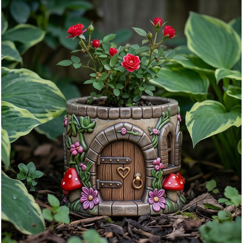 fairy house planter stl, fairy cottage stl, fantasy planter, enchanted cottage, fairy garden planter, whimsical house stl, succulent pot stl, desk organizer stl, fantasy decor, magical house planter, woodland cottage, fairy door planter,