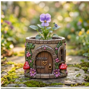 Fairy House Planter STL  | Enchanted Cottage Planter | Fantasy Garden Pot | Fairy Door Decor | Cute Desk Organizer STL | Garden Décor