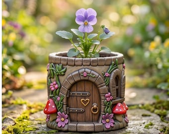 Fairy House Planter STL | Verzauberter Cottage Übertopf | Fantasie Gartentopf | Fee Tür Dekor | Niedlicher Organizer STL | Garten Deko