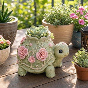 Rose Turtle Planter STL File | Cute Floral Turtle Pot | Succulent Planter 3D Print | Cottagecore Garden Decor | STL Download