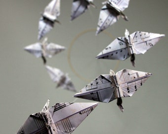 Music Notes Spiral Origami Crane Mobile