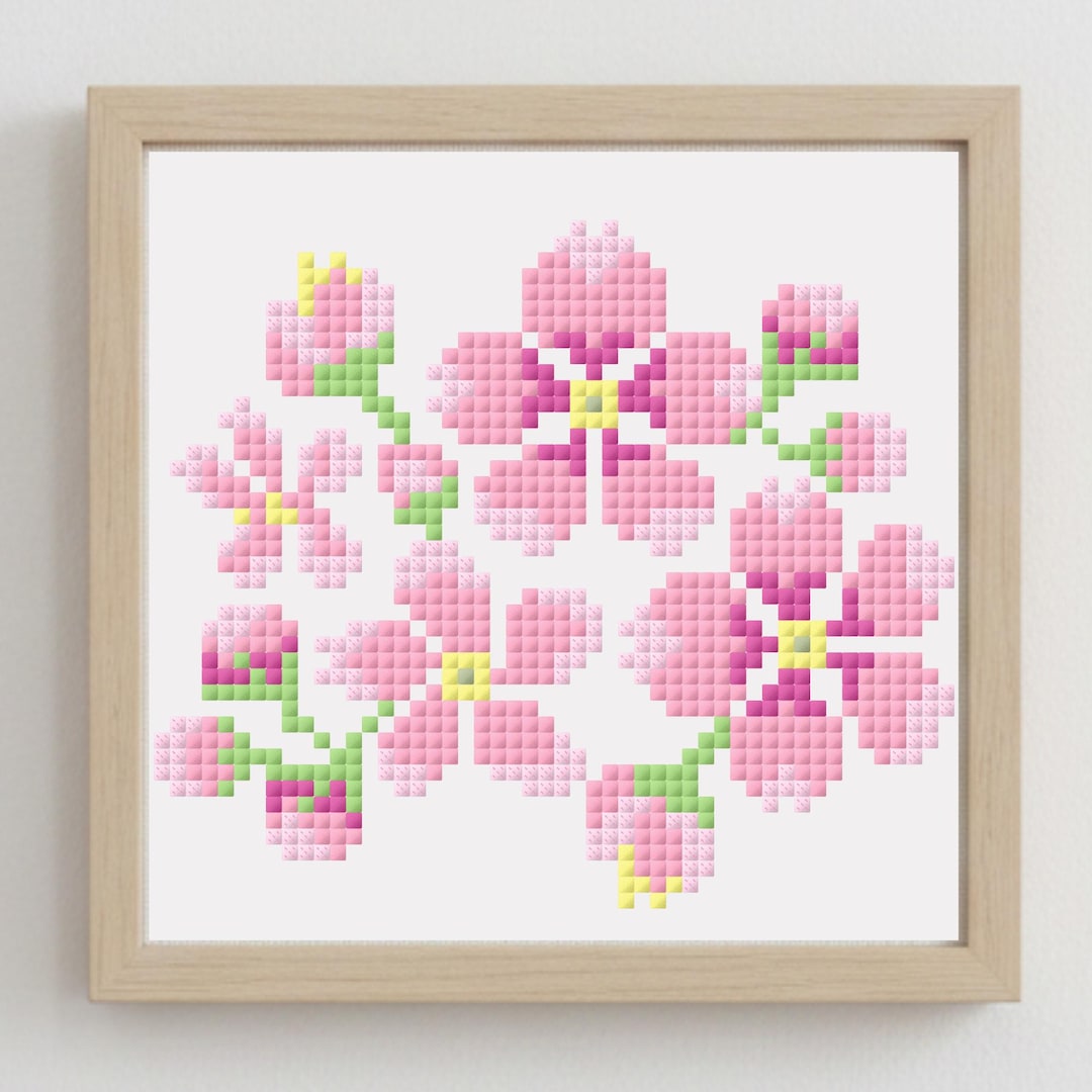 Cherry Blossoms Cross Stitch Pattern | Modern Japanese Floral Design ...