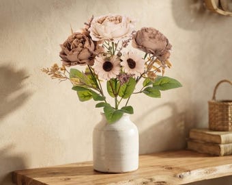 Artificial Flower Bouquet Peony and Daisy Faux Flowers Beige Floral Arrangement Home Décor