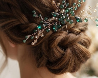 Emerald Green Bridal Hair Pins Gold Crystal Wedding Accessories Bridesmaid Hair Jewelry