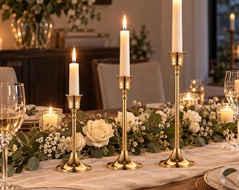 Gold Candle Holders Set of 3 Metal Candlestick Holders Wedding Table Centrepiece