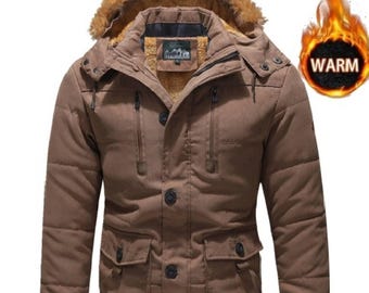 Chaqueta acolchada de invierno para hombre con capucha de piel / Abrigo acolchado cálido / Chaqueta informal para clima frío