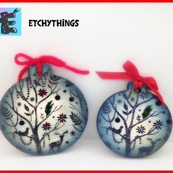 Enchanted Night Christmas Ornament - Xmas Tree Decor - Silent Night Wood Ornament -New Size