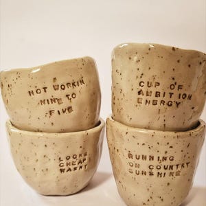 Handmade Ceramic Pinch Mug | Hand Stamped Quote Cup | Speckled Stoneware | Dolly Parton Inspired | The Dolly Collection