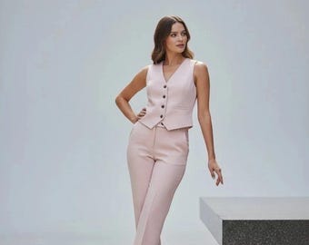 Women's Lightweight Waistcoat Trouser Suit Set Double Breasted Smart Co-ord UK 8-12