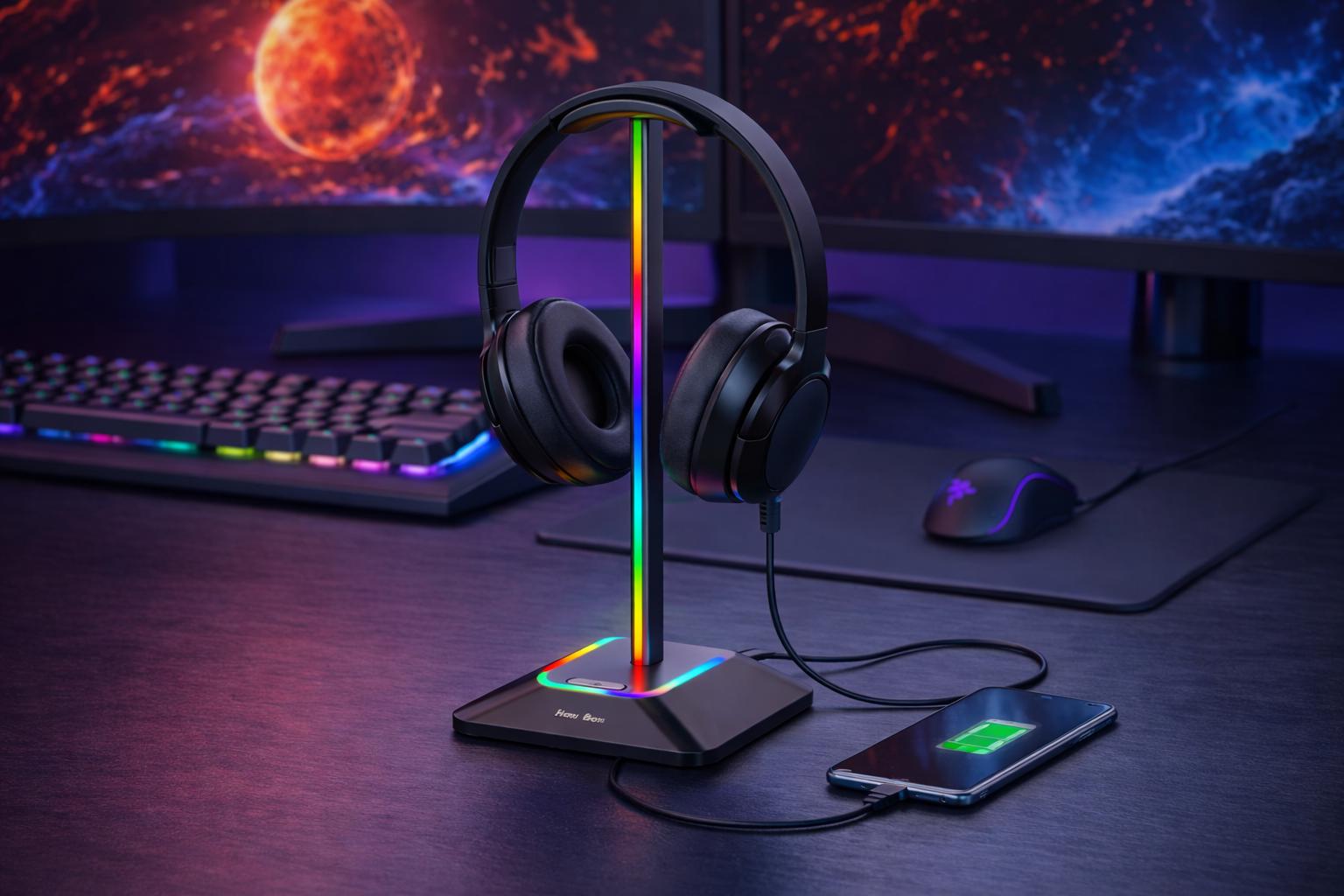 RGB Gaming Headset Stand With USB Charging Ports - Etsy