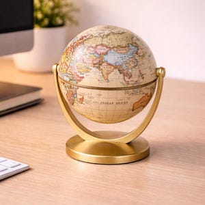 Kleine wereldbol voor bureau – vintage kantoordecorbol 14 cm