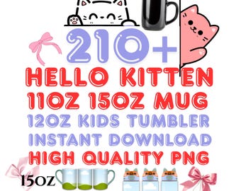 210+ Hello Kitten Mug Wrap, 11oz 15oz Mug Wrap Sublimation, Cartoon mug Wrap 12oz Kids Tumbler Wrap Hello Kitten Mug 12oz Kids Flip Top Wrap