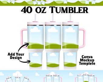 40oz Tumbler Mockup, Distressed Canva Template (Digital Download)