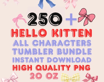 250+Hello Kitten Tumbler Wrap, 20oz Tumbler Wrap Sublimation, Childrens Cartoon Tumbler Wrap, 20oz Kids Tumbler Wrap 90s cartoon png tumbler