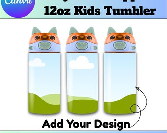 12oz Kids Tumbler Mockup Bundle – Drag & Drop Canva Flip Top Sippy Cup Mockup – Editable Sublimation Template 12oz Cat Ear Kids Water Bottle