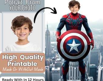 Custom Superhero Portrait from Photo, Turn Your Kid into Superhero, Personalized Superhero Clipart, Add Your Face to Superhero Body